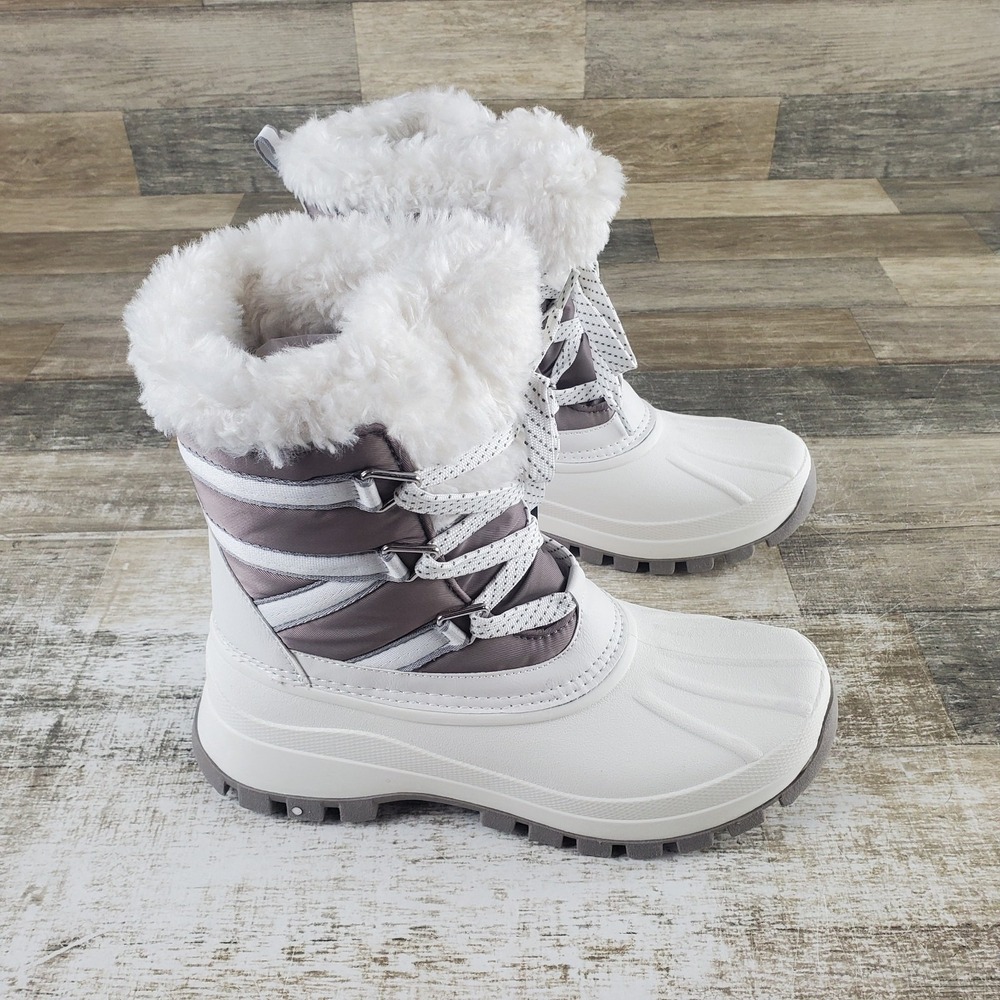 Cougar Fresno Womens Lace Up Snow Boots Sz 9 White Faux Fur Waterproof
